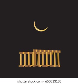 Banner in the form of the application of the ruins of the temple of Poseidon, the night and the moon