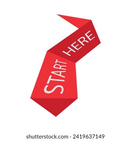 Banner in the form of an arrow with the text “Start here.” Speaker. For business, marketing and advertising. Vector on isolated white background