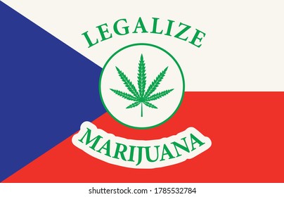 Banner in Form der tschechischen Flagge mit Hanfblatt. Das Konzept der Legalisierung von Marihuana, Cannabis in der Tschechischen Republik. Medizinische Legalisierung von Cannabis. Drogenkonsum. Rauchkraut