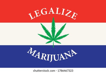 Cartel en forma de bandera holandesa con una hoja de cáñamo. El concepto de legalización de la marihuana, el cannabis en los Países Bajos. Legalización médica del cannabis. Uso y cultivo de drogas. Alga para fumar