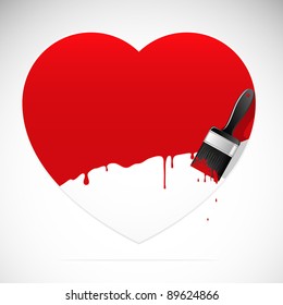 Banner in the form of heart with brush. Vector illustration.