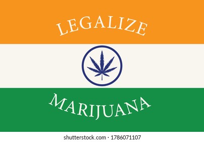 Banner in Form der indischen Flagge mit einem Hanfblatt. Das Konzept der Legalisierung von Marihuana, Cannabis in Indien. Drogenkonsum. Rauchen von Unkraut und Tränken