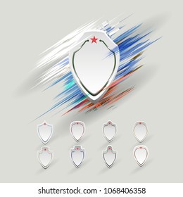 Banner in the form of a shield, in the colors of the Russian flag-vector eps10