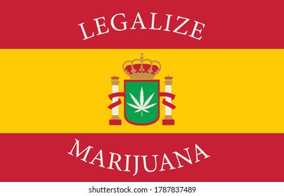 Banner in the form of the Spanish flag with a hemp leaf. The concept of legalizing marijuana, legalize cannabis in Spain. Drug use and decriminalization. Smoking weed