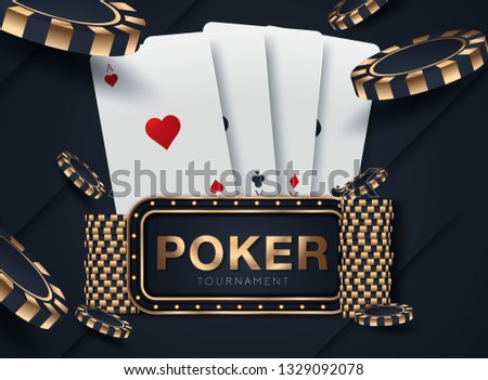 Banner with four aces and a several back side playing cards on black background. Winning poker hand