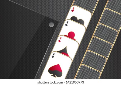 Banner with four aces.Playing cards on a metallic background.Set of casino elements