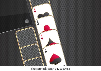 Banner with four aces.Playing cards on a metallic background.Set of casino elements