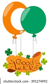 Banner with the four-leaf clover and balloons. Congratulations to the St. Patrick's Day.