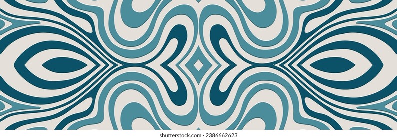 Banner, fractal cover design. Embossed ethnic tribal geometric elegant blue 3D line pattern on white background. Fantasy motifs of the East, Asia, India, Mexico, Aztec, Peru.