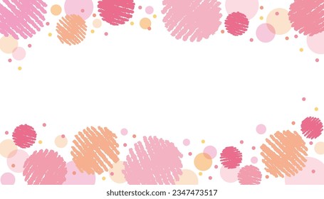 Banner frame with cute pink circles with crayon touch and polka dots on the top and bottom