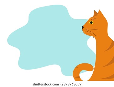  Banner frame with funny cartoon cat.    Postcard design, flyer design. Space for text. Vector illustration, isolated background.