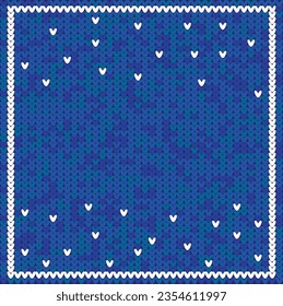 Banner, frame with a knitted pattern on a blue background for decorating postcards