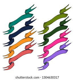 Banner frame label ribbon element design. Ribbon, sticker icon. Hand drawn.