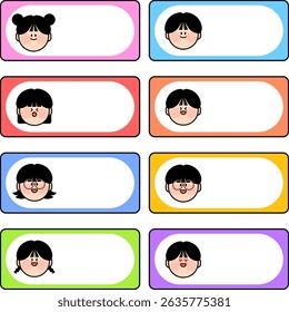 Banner, Frame, Name tag, Notepad, Board, Vector Illustration Set with Cute Children's Characters