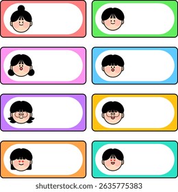 Banner, Frame, Name tag, Notepad, Board, Vector Illustration Set with Cute Children's Characters