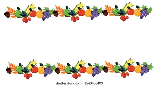 Banner, frame with a picture of vegetables and nuts on a white background. Vector graphics