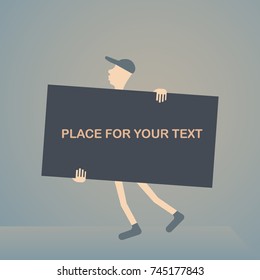 banner with a frame and place for text in the hands of a guy