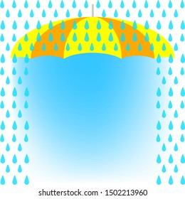 banner frame rain fall and umbrella background, banner rainy season for advertising sale off, monsoon banner template frame for offer discount ad, cute rainy season template for summer sale copy space