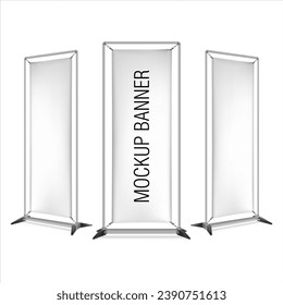 Banner Frame Stand. Vinyl. White. Mockup. Vector. Isolated on white background. 