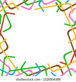 banner frame of straws colorful on white background, plastic straws waste frame for poster copy space, square ad campaign stop and ban using straws plastic waste, advertising banner empty tube garbage