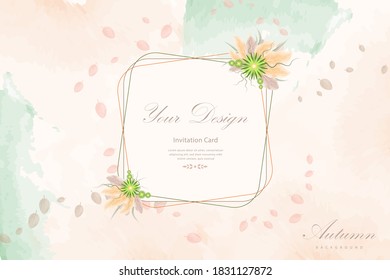 Banner frame template or invitation card with autumn background.