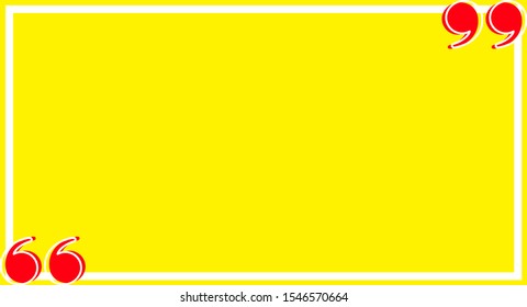 banner frame yellow with red quotation symbol, quote box frame simple and cute, quote boxes for template design text info, speech bubble square frame and bracket red for copy space, commas frame