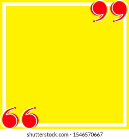 banner frame yellow with red quotation symbol, quote box frame simple and cute, quote boxes for template design text info, speech bubble square frame and bracket red for copy space, commas frame