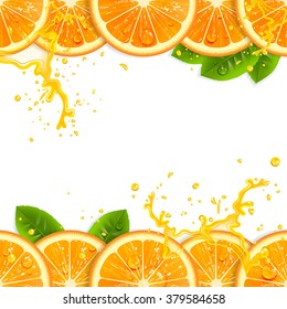 banner with fresh oranges and leaves