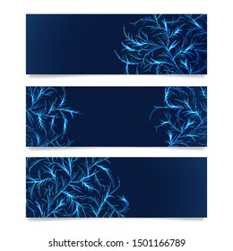 Banner with frost pattern. Frozen texture with tangled ice crystals ornaments