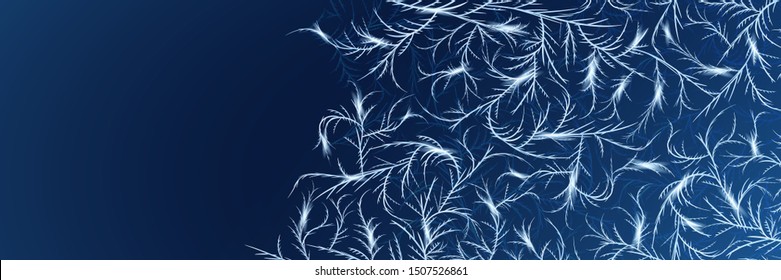 Banner with frost pattern. Frozen texture with tangled ice crystals ornaments