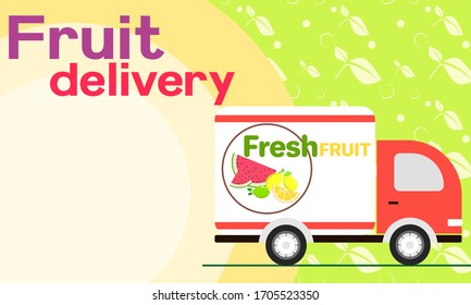 Entrega de fruta en banner. Ilustración vectorial.