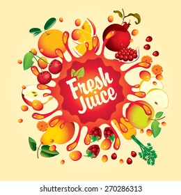 Banner with fruit, and splashes fresh juice