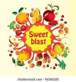 Banner with fruit, and splashes juice