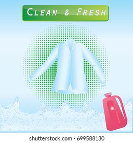 Banner - funds for washing clothes, shirt, - soap foam - decorative abstract background - art creative modern vector illustration