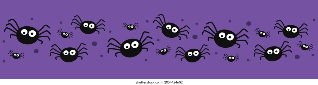 Banner with funny spiders. Halloween design. Vector