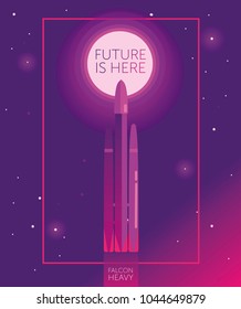 banner "future is here" with modern space shuttle  going to space, can be used for space exploration program, vector illustration