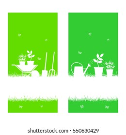 Banner with garden tools. Vector.