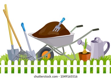 banner with garden tools. vector illustration