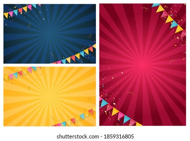 Banner with garland of flags and ribbons collection set. Holiday Party background for birthday party, carnaval template. Vector Illustration EPS10