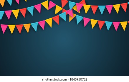 Banner with garland of flags and ribbons. Holiday Party background for birthday party, carnava. Vector Illustration EPS10