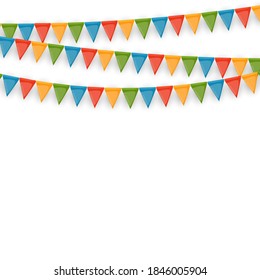Banner with garland of flags and ribbons. Holiday Party background for birthday party, carnava. Vector Illustration EPS10