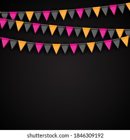 Banner with garland of flags and ribbons. Holiday Party background for birthday party, carnava. Vector Illustration EPS10