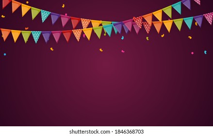 Banner with garland of flags and ribbons. Holiday Party background for birthday party, carnava. Vector Illustration EPS10