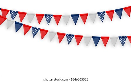 Banner with garland of flags and ribbons. Holiday Party background for birthday party, carnaval isolated on white. Vector Illustration EPS10