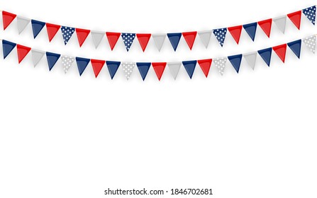 Banner with garland of flags and ribbons. Holiday Party background for birthday party, carnaval isolated on white. Vector Illustration EPS10
