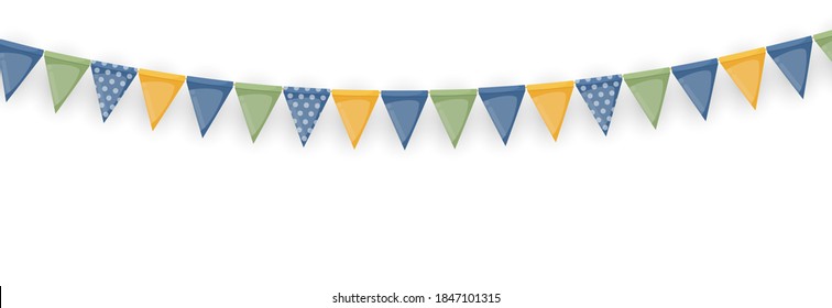 Banner with garland of flags and ribbons. Holiday Party background for birthday party, carnaval isolated on white. Vector Illustration EPS10