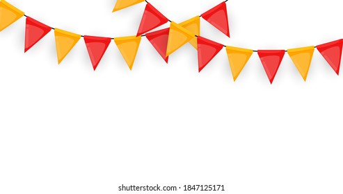 Banner with garland of flags and ribbons. Holiday Party background for birthday party, carnaval isolated on white. Vector Illustration EPS10