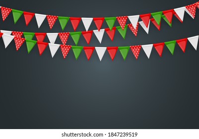 Banner with garland of flags and ribbons. Holiday Party background for birthday party, carnaval. Vector Illustration EPS10