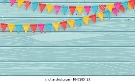 Banner with garland of flags and ribbons. Holiday Party background for birthday party, carnaval. Vector Illustration EPS10