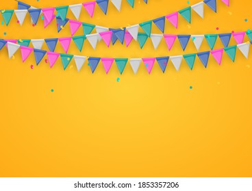 Banner with garland of flags and ribbons. Holiday Party background for birthday party, carnaval. Vector Illustration EPS10